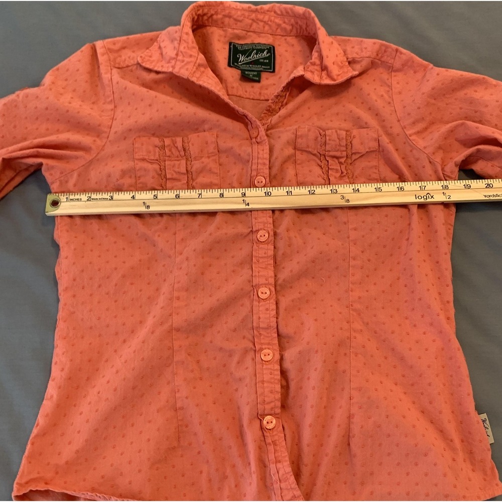 Woolrich Shirt Womens Medium Pink Polka Dot 3/4 Sleeve Button Front Cotton - Picture 4 of 7